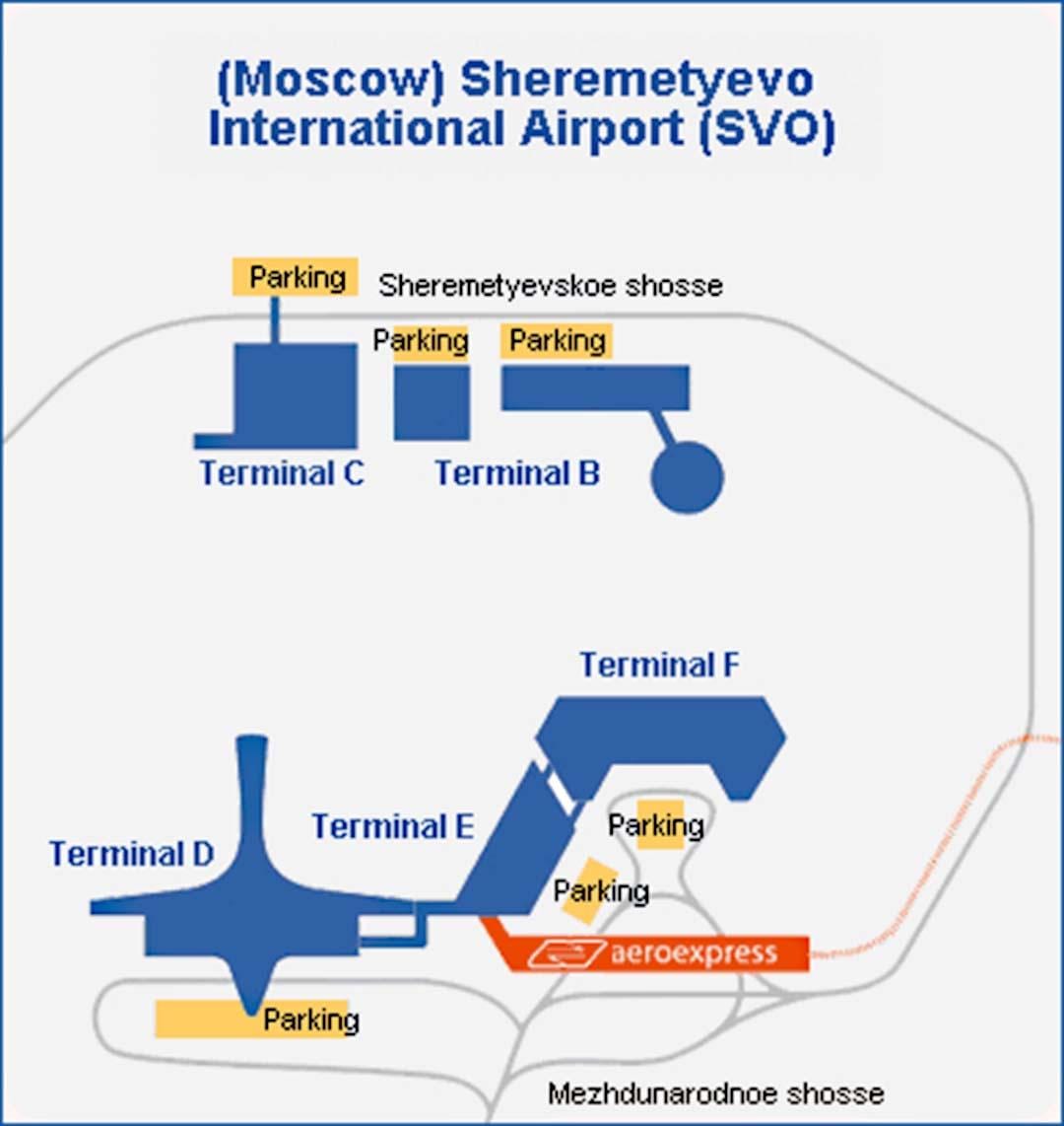 Sheremetyevo tèminal nan kat jeyografik